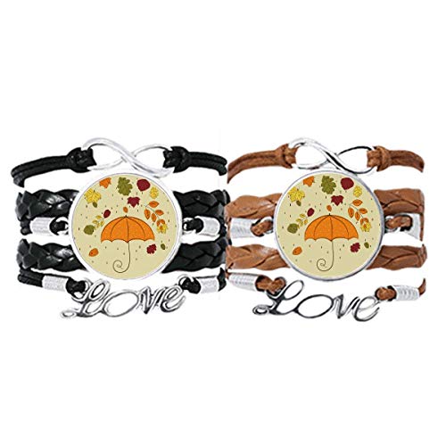 Bracelet en cuir parapluie feuilles - Bijou ajustable lot de 2