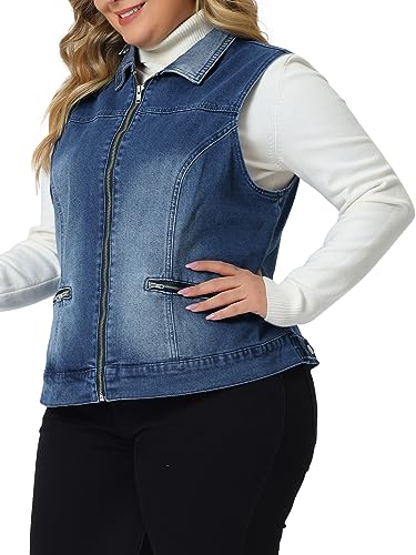 Agnes Orinda Plus Size Denim Vest for Women Sleeveless Classic Washed Zip With Pockets Denim Jackets2