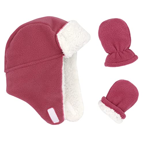 Image of Baby Winter Hat Mittens Toddler Hats for Boys Girls Sherpa Lined Toddler Gloves Infant Baby Hat and Mitten Set