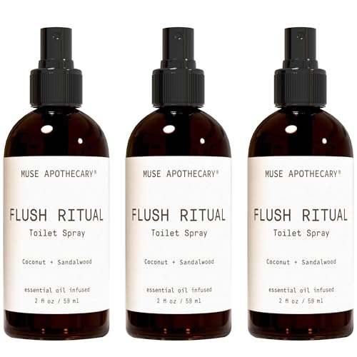 Muse Apothecary Flush Ritual - Aromatic &amp; Refreshing Toilet Spray, Use Before You Go, 2 oz, Infused with Natural Essential Oils - Coconut + Sandalwood, Pack of 3