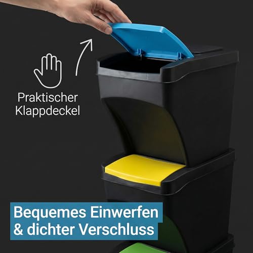 Plana Practic 3 x 25L Mülleimer Küche Stapelbox 3 Fächer - Mülltonnenbox 3er - Abfalleimer Küche mit Deckel
