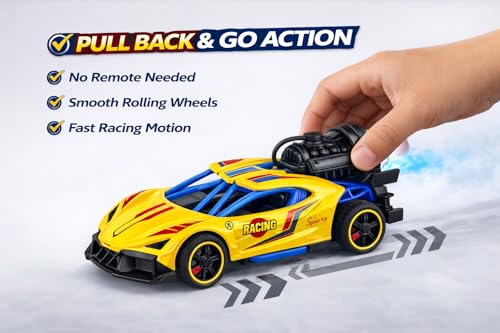 Image of PRIME DEALS Exclusive Alloy Metal Die-Cast Street Racing Car 1:36 Model Car with Mist Smoke Spray Pull Back Die-cast Car Diecast Toy car with Light Music for Kids (Multi Color)
