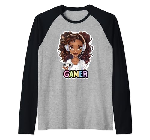 Black Girl Gamer Anime Melanin Sista Girl Afro Magic Manche Raglan