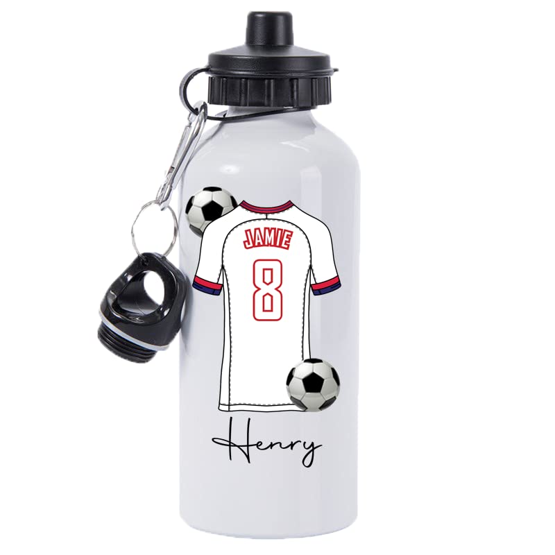 Pickhut Personalised World Cup 2026 Football 600ml White Aluminium Sports Water Bottle | Customised with Name/Number/Text on Jersey Shirt Design | Back to School Gift for Kid (USA)