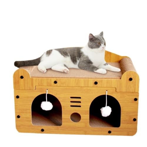Cutdred 爪研ぎ 猫 爪研ぎハウス 爪とぎ 猫箱 二階 組み立て式 高密度段ボール 猫 ベッド 収納簡単 ストレス解消 通気 箱型 通気 軽量 小型 室内 ケージ 爪研ぎ ダンボール 寝床 猫ベッド 猫小屋 (ダブルデッカー、ダブルドアモデル)