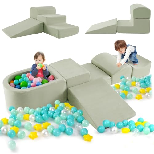 COSTWAY 5PCS Parcours Motricité Bébé en Mousse avec Piscine à Balles, Module Motricité Bébé avec Housse Lavable & Amovible, Jouets Éducatifs pour...