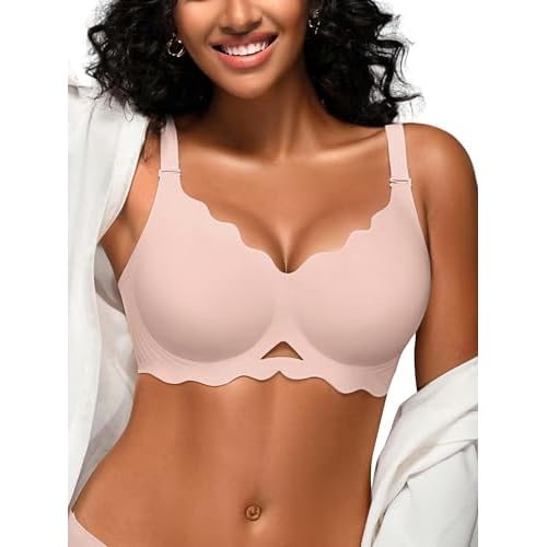 Jelly Bras for Women with Support - S-3XL Wireless Seamless T-Shirt Bra No Underwire Full Coverage Comfort Bralette Pink