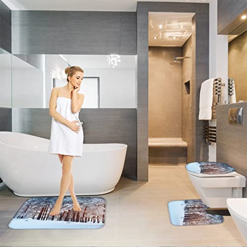 Badezimmer Badematte 3 Teilig Set Winterlandschaft rutschfest Badteppiche Saugfähig Badezimmermatte Weich WC-Deckelbezug… – Bild 5