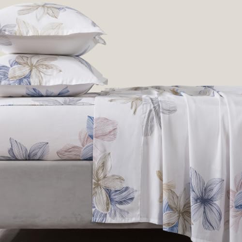 Helthep Vintage 4Pcs Flower 100% Cotton Deep Pockets Queen Size Bedding Sheet Set Luxury Soft Floral Print Bed Sheets Breathable & Wrinkle Resistant Shabby Rural Botanical Style