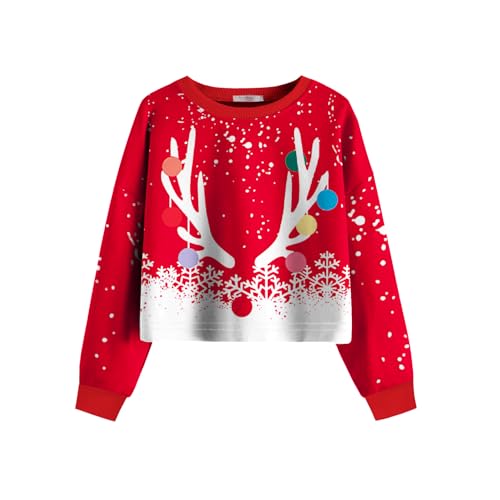 Image of Arshiner Girls Crop Tops Kids Long Sleeve Pullover Sweatshirts Girls Cropped Crewneck Sweatshirt for Teen Girl