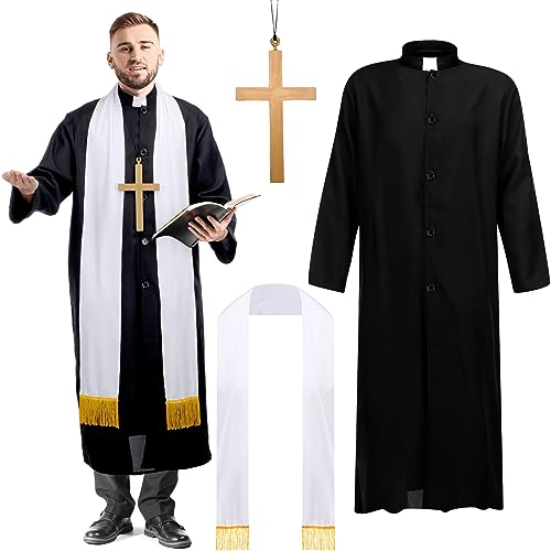 Bonuci 3 Pcs Priest Costume for Men Adult Men's Halloween