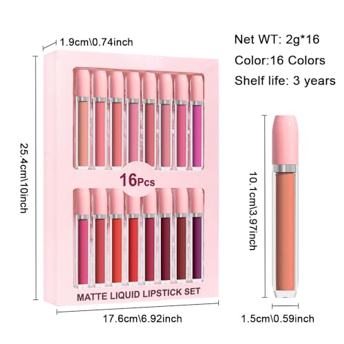 Image of evpct 16Pcs Matte Liquid Lipsticks, Mauve Plum Purple Marron Orange Wine Red Pink Lipsticks Set, Long Lasting Waterproof Lip Gloss Highly Pigmented Lipstick Makeup 24hr Original Smudge Proof labial