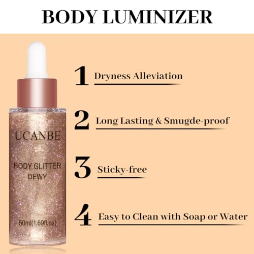 Ucanbe STUB130 Hydrating Body Glitter Dewy Highlighter Makeup Luminizer Drops Body Shimmer Liquid Face Glow Sparkles thumb #1