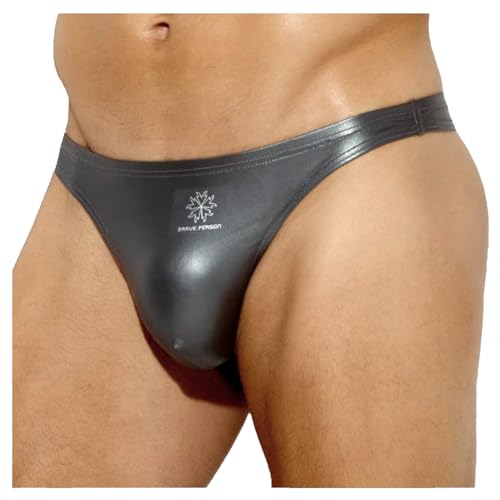 Ckzyrith Männer Sexy PU Leder G-String Tanga Unterwäsche Bademode Herren Stretchy T Back Bikini,Grau,XL