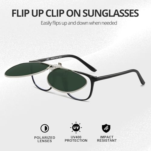 Image of Trysee Polarized Clip on Sunglasses Over Prescription Glasses Aviator Style UV400 Protection Flip Up TS-CO-013