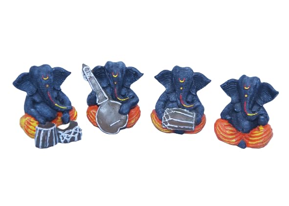 Image of KANHA Traders Set of 4 Handcrafted Meditating Lord Ganesha Idols Statue with Musical Instruments for Home Decor Decorative Showpiece