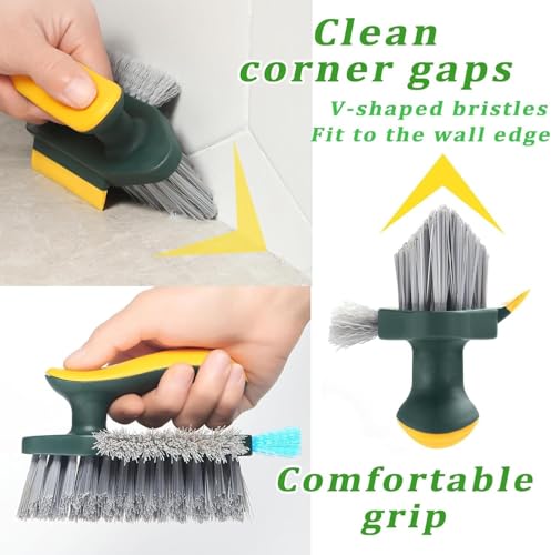 Image of 4-in-1 Grout & Crevice Cleaning Brush with Squeegee - V-Shape Scrub Tool for Bathroom, Corners, Floor, Window, Sink, Kitchen - Multifunctional Gap Cleaner (1 Pack)