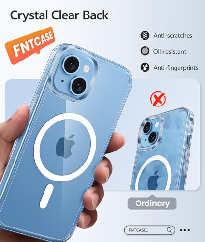 Image of FNTCASE for iPhone 15 Case: for iPhone 14 Case & iPhone 13 Case [Compatible with Magsafe] [Screen Protector] Anti Yellowing Transparent Clear - Military Grade Shockproof Protective Phone Cover - Clear