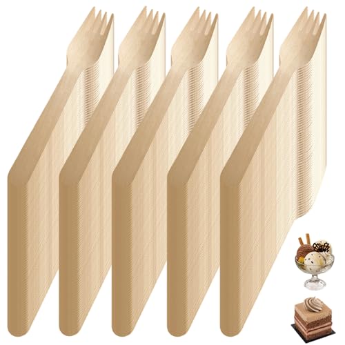 Peosaard Tenedores Desechables, Cubiertos de Madera, 500 Tenedores de Madera Natural de 6, 3 Pulgadas, biodegradables y compostables, Desechables portátiles para Picnic, Fiesta, Boda, compostables