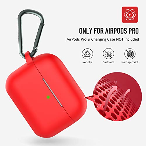 Image of AirPods Pro Case Cover, Coffea Protective Silicone Case with Keychain for Apple AirPod Pro, Mystic Red [US Patent Registered]