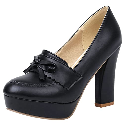 LUXMAX Women Block Heel Platform Pumps Bow Chunky High Heel Pumps