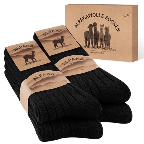 SukModen 4 Paar Alpaka Socken Herren Damen, Warme Wollsocken, Flauschige Thermosocken, Dicke Strick Wintersocken Schwarz L SukModen 4 Paar Alpaka Socken Herren Damen, Warme Wollsocken, Flauschige Thermosocken, Dicke Strick Wintersocken Schwarz L