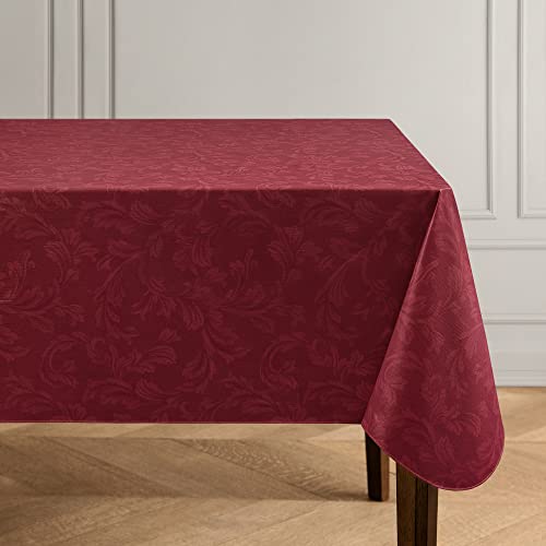 Elrene Home Fashions Camile Floral Damask-Scroll Water- and Stain-Resistant Vinyl Tablecloth with Flannel Backing, 60 Inches X 102 Inches, Rectangle, Brick