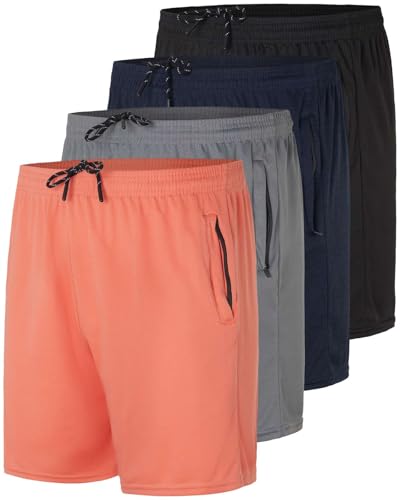 Image of Real Essentials 4 Pack: Men's 7 inch Athletic Running Quick Dry Mesh Shorts with Zipper Pockets (Available in Big & Tall)