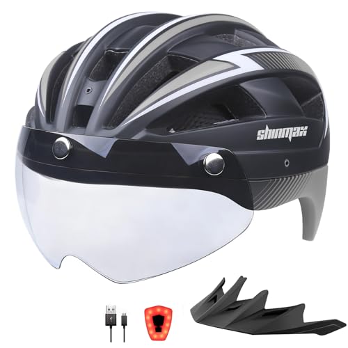 Shinmax Fahrradhelm für Herren Damen MTB Fahrradhelm mit LED USB...