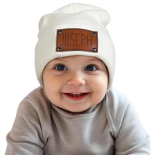 Custom Newborn Baby Beanie, Leather Patch Beanies for Baby