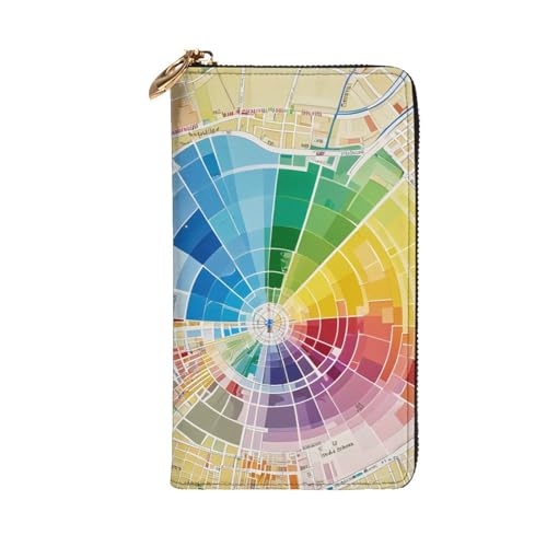 Women's Long Cash Wallet, PU Leather Elegant Clutch Change Purses with Zipper, Travel, Gifts (Color map Print)2