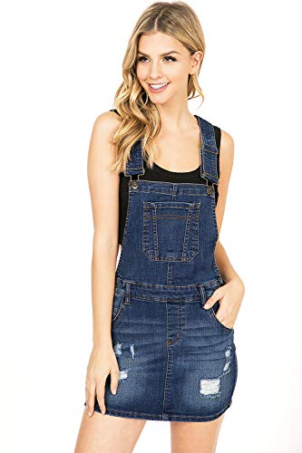 Wax Jeans Women's Juniors Cute Stretchy Denim Overall Dress (M, Dark)