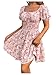 Floerns Women's Boho Square Neck Puff Short Sleeve Self Tie Front A Line Dress A Pink XS