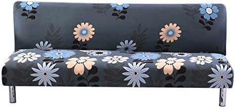 MIFXIN Armless Sofa Cover Futon Slipcover Stretch Elastic Folding Sofa Bed Non-Armrest Couch Furniture Protector Washable Sofa Cover Without Armrests (Blue Flowers)