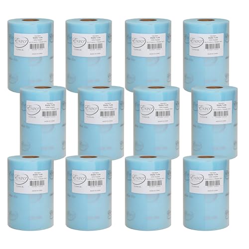 Image of Expo International Decorative Matte Tulle, Roll /Spool of 6 inch X 100 Yards, Lightweight Polyester Tulle Fabric for Tutus, Costumes, and Party Decorations, Washable, Easy-to-Use, Pack of 12, Light Blue