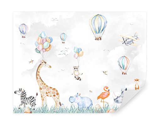 Tapeko - Carta da parati per bambini, fotomurali 260x180 cm, cervi, orsi, giraffe, zebre, bambini fotografica murale per camera da letto, grigio u59757