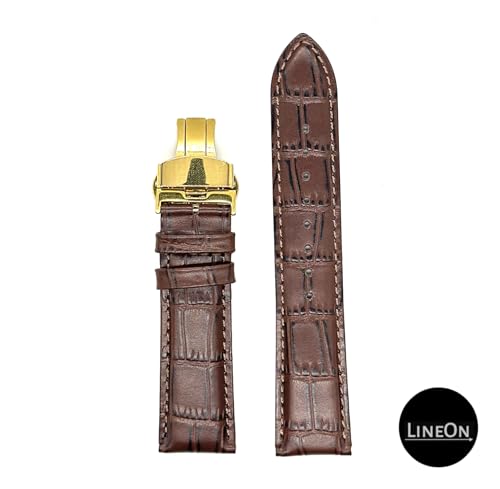 Image of Lineon 22mm Half Padded Premium Leather Mens Watch Strap with ButterFly Lock For Branded Watches Tool and Pins Include