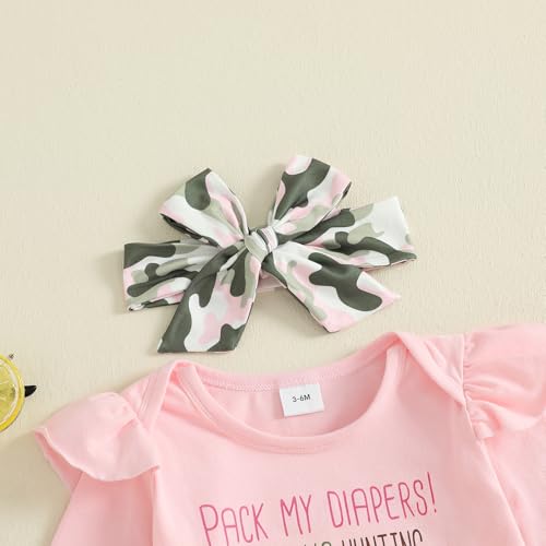 Fall Outfit Newborn Baby Girl Clothes Ruffle Long Sleeve Romper Camouflage Pants Headband Hunting Clothes3