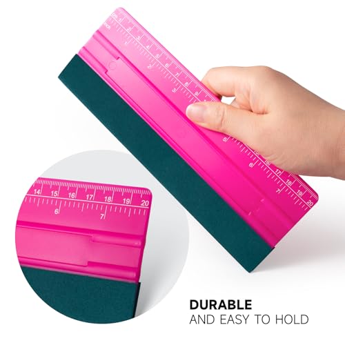 Image of FOSHIO Professional Squeegee for Vinyl, Decals, Sticker Paper, Wallpaper, Window Film, Craft, Suede Felt Squeegee Smoothing Tool with Ruler, Pink (8 inches)