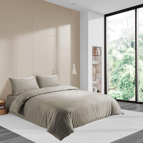 LYMA Bedding Duvet Cover Set King Abstract Embossed, OEKO-TEX Certified, Ultra Soft NanoPlush Double Brushed Quick Dry, Button Closure, Wrinkle Fade Resistant Quilt Cover with Pillowcase (Beige)