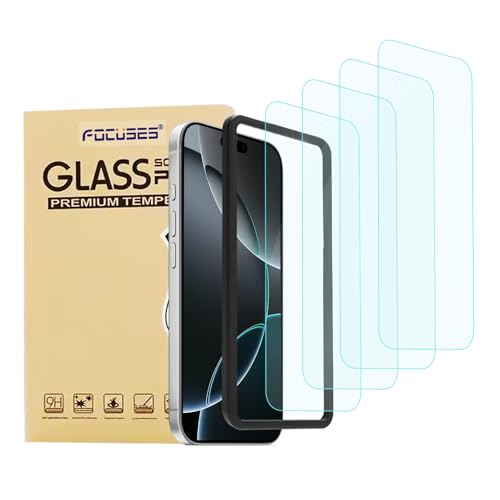 Focuses 4 Pack Anti Blue Light Screen Protector for iPhone 16 Pro [6.3 inch] with Installation Frame 9H+ Anti Blue Light Tempered Glass Anti-Scratch Case Friendly