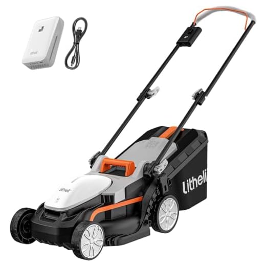 Litheli Tondeuse à Gazon sans Fil 33cm, 1x 20V Batteries 4.0Ah, Hauteur Réglable 25-65mm, Bac 30L, pour Pelouses jusqu'à 200m² (Jardin & Petits Espaces)