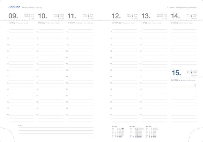 Wochen-Cheftimer A5. Blauer Terminkalender 2023. Buch-Kalender mit Lesebändchen und Eckperformation. Wattierter Taschenkalender zum Planen von Terminen.