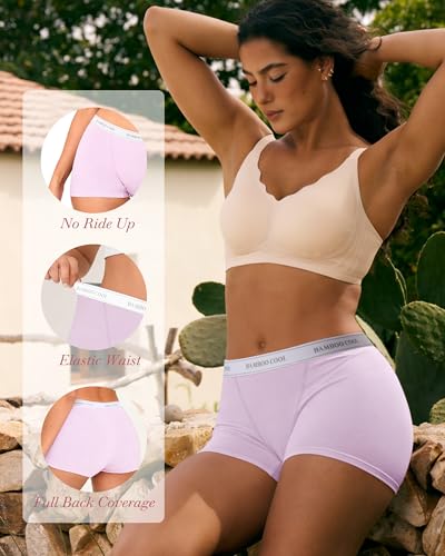 Image of BAMBOO COOL Womens Boy Shorts Underwear Full Coverage High Waist Boxer Briefs Panties for Women 5 Pack