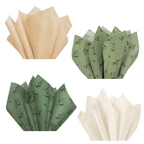 Aobkiat 24 Stück Geschenkpapier Set,Boho Grün Seidenpapier für Geschenkverpackungen,Hochzeiten,Geburtstage und Jubiläen(50.8cmX38cm/Stück) Cover