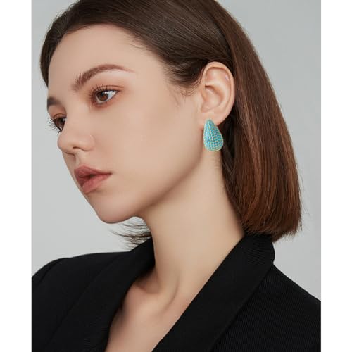 Chunky 18K Gold Plated Hoop Earring Silver Teardrop Earrings for Women Water Drop Lightweight Rhinestone Crystal Dangle Jewelry Wedding Bridal Bridesmaids Valentine's Gift for Woman Lover Mom4