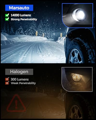 Marsauto 9006 LED Fog Light Bulbs, 700% Brightness HB4 9006 LED Bulb, 14,000LM 6500K Cool White Non-Polarity, 70000 HRS Lifespan for Fog Lights or DRL, Pack of 2