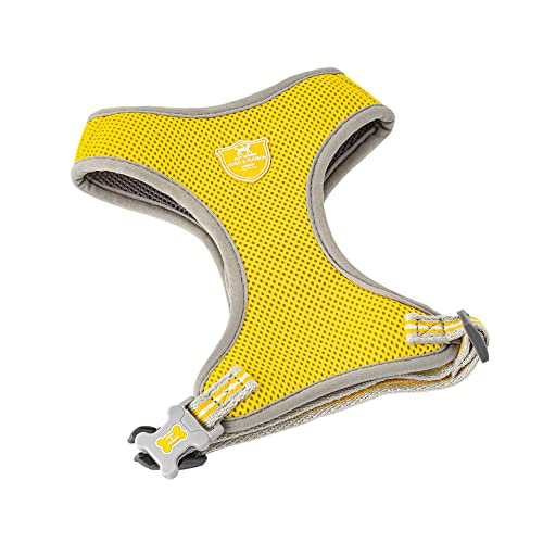 Hugo & Hudson Arnés para Perro sin tirones para Perros pequeños, medianos y Grandes, arneses Delanteros antitirones, Acolchado Suave, cómodo, Malla Ligera, Amarillo, XS Cover