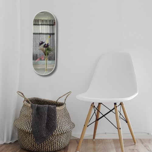 Image of Modern Elegance Caspsule Shape Wall-Mounted Mirror Metal Framed Wall Mirror Bathroom Mirror Living Room Mirror Home Decor Mirror 18 x 48 Inches White MF 116