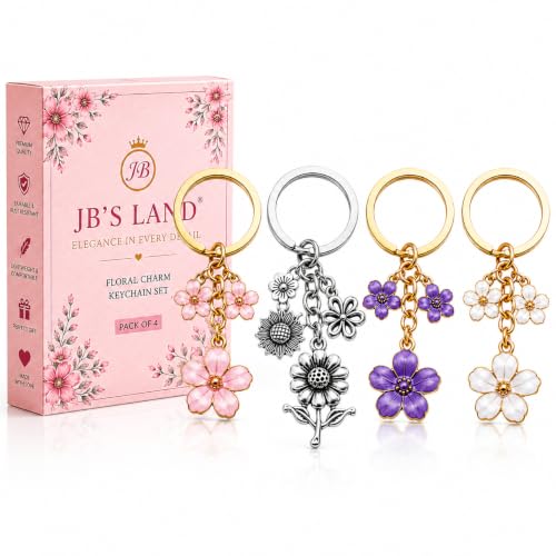 Image of JB'S LAND Floral Charm Keychain Vintage Flower Metal Key Ring for Women | Bag Charm Pendant, Backpack & Car Key Holder, Aesthetic Design, Friendship Gift, For Women & Girls